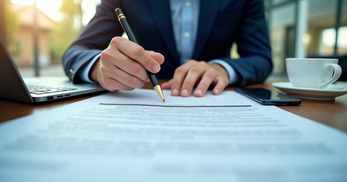 Documentos sendo analisados em mesa de escritório para migração de empresa 