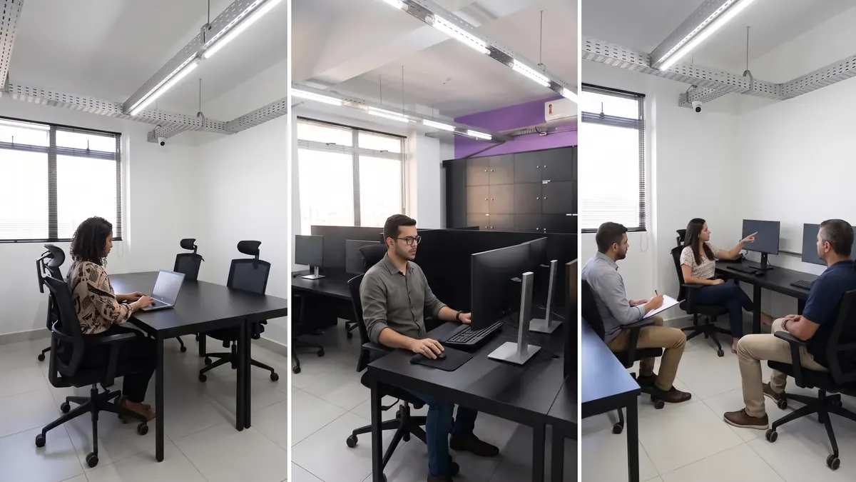 Comparação visual entre diária, mesa fixa e sala privativa de coworking em Betim